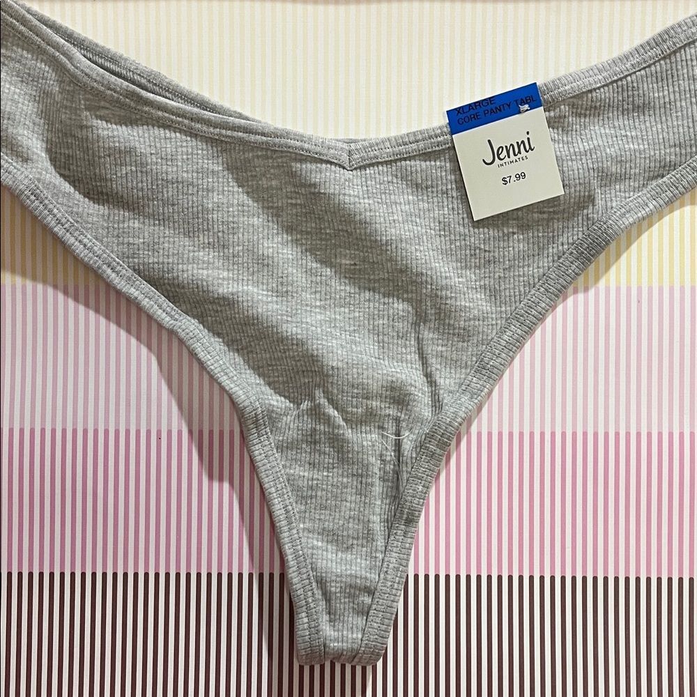Jenni Gray Ribbed Thong Panty Sz XL